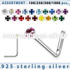 blk498 l shape nose studs silver 925 nose