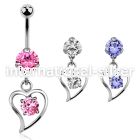 bnrz17 casted steel cz belly banana w round cz inside a heart