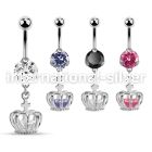 bnrz590 steel casting belly banana w cz dangling crown w cz