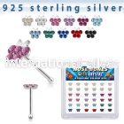 bxbufm36 silver nose bones 22g butterfly colors gems 36