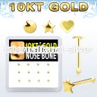 dginb10 10kt gold nose bone with star, heart and disc gold tops 