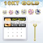 dginb12 box w 10kt gold nose bones w 1.5 2 mm round cz tops