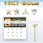 dginb13 box w 10kt gold nose bones w 3 mm special shape cz tops