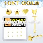 dginb9 10kt gold nose bone with assorted shaped tops