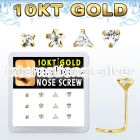 dgisc13 box w 10kt gold nose screws w 3 mm special shape cz tops
