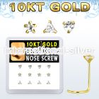 dgisc9 box w 12 pcs of 10kt gold nose screw w clear assorted cz