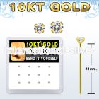 dgiys11 box 10kt gold bend it nose stud w 1.5 2mm prong set cz