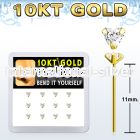 dgiys3 box w 10kt gold bend it nose studs w 3mm heart cz 