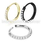 er276 one pair steel huggie hoop earrings small cz