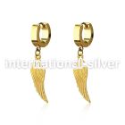 erg584 gold steel huggies earrings w dangling bird wing