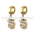 erg721 gold steel huggies earrings dangling dragon crystal eye
