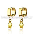 erg767 gold stainless steel huggies earrings w dangling tulip 