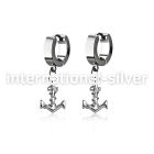 erh699 steel huggies earrings w dangling plain anchor w rope