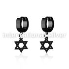 erkdsr black steel huggies earrings w dangling david star