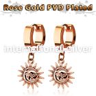 err726 rose gold stainless steel huggie earring w dangling sun 