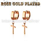 errcrs rose gold steel huggies earrings w dangling plain cross