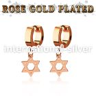 errdsr rose gold steel huggies earrings w dangling david star