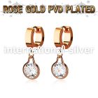 errz417 rose gold tainless steel huggies w dangling round cz