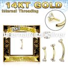 gbnzi 14kt yellow gold eyebrow curved barbell cz internal
