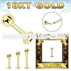 gglbb3 18 k gold threadless push in labret stud 16g 3mm ball