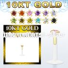 gibizsm bioflex labret with push in gold top w star prong cz