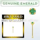 ginbge10 10kt gold nose bone with a 2mm prong set emerald