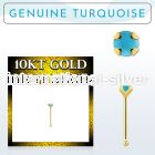 ginbge7 10kt gold nose bone w 2mm prong set turquoise stone