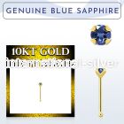 ginbge9 10kt gold nose bone with a 2mm prong set blue sapphire