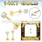 glfzx 14karat gold labret clear cz push pin prong flower