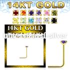 gnsqm1 14 karat gold l shaped nose stud square color cz