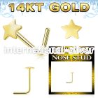 gnsst 14 karat yellow gold l shaped nose stud 22g star top