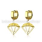 gold pvd plated steel huggies w diamond dangling 