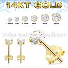 gzr 1pair 14 karat yellow gold ear studs cz
