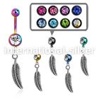 mdk638 pvd 316l steel belly banana w dangling curved feather