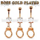 mdrz765c rose gold steel belly banana w cz dangling handcuff