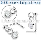 nsdvbz1 silver l shaped nose stud ball press fit dangling cz