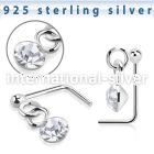 nsdvm1 sterling silver l shaped nose stud ball dangling gem
