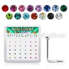 nw9mbx box of silver nose screws, 20g w 1.5mm color crystal top