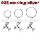 phod36 silver helix hoop earring w plain silver bird dangling