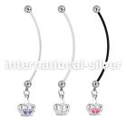 pndz590 maternity pregnancy belly ring w dangling crown w cz