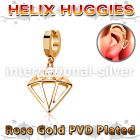 rose gold steel helix huggie w a diamond dangling 