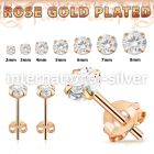 rprz 1 pair rose gold plated over silver earring studs cz