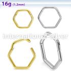 sgsh13 surgical steel hinged segment hoop 16g hexagon shape