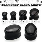 tgsf black agate double flare saddle ear plug teardrop shape