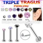 tlbczin 316l steel internal tragus labret w 2 5mm prong set cz