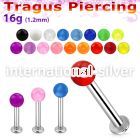 tlbuvb3 316l steel tragus labret 16g w a 3mm acrylic uv ball 