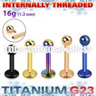 utlbb3in pvd plating titanium labret stud 16g ball internal