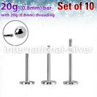 xlb20g set w 10 surgical steel labret posts w 0.8mm threading