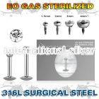 zlbirc sterilized steel labret stud flat head gem internal