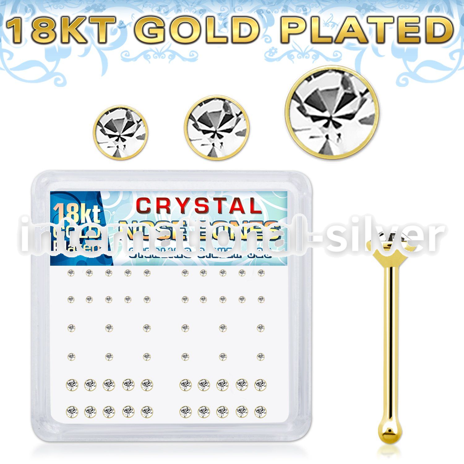 18bbxmc2 18k gold plated silver nose bones with clear